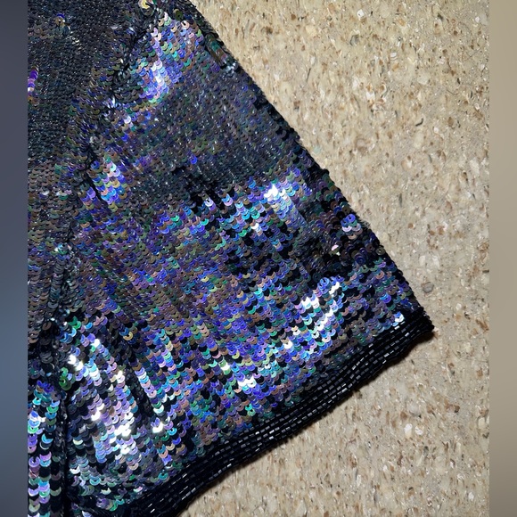 Naeem Khan Riazee Nights Silk Silver Black Sequin Mini Sheath Dress Vintage Sz M - Picture 7 of 8